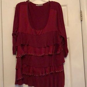 Red ruffled sequined top